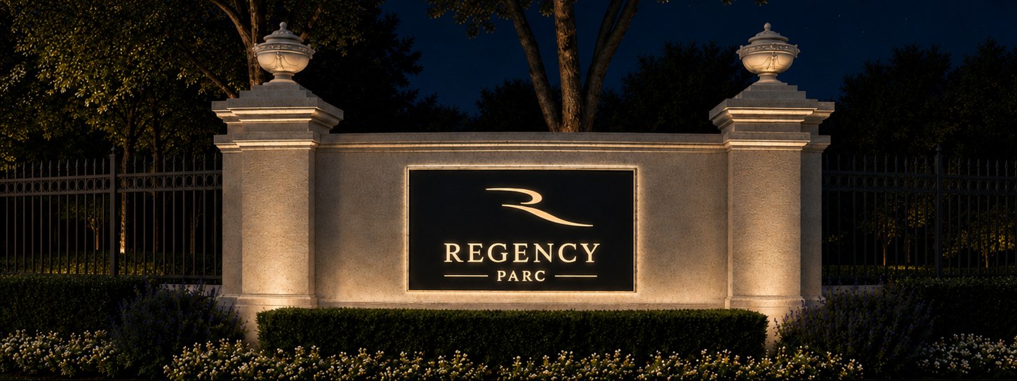 Conceptual Regency Parc monument sign with landscape lighting
